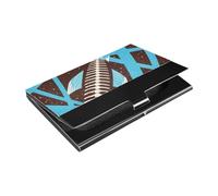 siphylline Abstract Art Fishbone Blue Balck Ultra-thin small business card holder with Leather and Stainless Steel credit card holder for Protects Your Cards