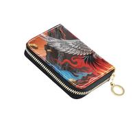 siphylline Abstract Fire Mountain Crane Red leather cardholder wallet mens With 2 cash slot RFID Blocking womens card holder with zipper