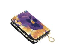 siphylline Abstract Orange Purple Pansies Flowers leather card case wallet women with Cion Purse RFID Blocking credit card holder book with zipper