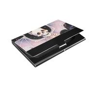 siphylline Anime Style Evil Skeleton Tarot Black and Pink Ultra-thin business card holder pocket With Leather & Stainless Steel card holder case for Business Meeting Use