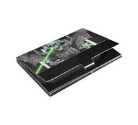 siphylline Anime Style Evil Skeleton Tarot Black and White Ultra-thin business card holder pocket with Leather and Stainless Steel card organizer for Business Meeting Use