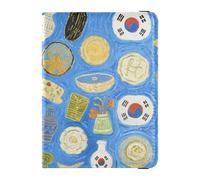 siphylline Art Oil Painting Korea Blue Leather Passport Card Holder Cover Combo Vaccine Card Holder Cover Combo Cute Passport Book Lightweight
