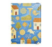 siphylline Art Painting Blue Village House Leather Passport and Vaccine Card Wallet Combo Vaccine Case Protector Cover Badge ID Vaccine Card Holder Wallet Ultra Slim