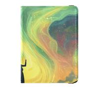 siphylline Aurora Illustration Art Yellow Leather Passport and Vaccine Card Holder Combo Travel Passport Wallet with Vaccination Card Slot Cute Passport Book Lightweight