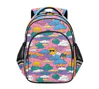 siphylline Backpacks for Kids Teens Boys Middle High School Backpack Childs Travel Daypacks Purple Sky Sun Cloud Moon Cartoon, Purple Sky Sun Cloud Moon Cartoon, S