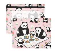 siphylline Binder pencil pouches 3-Holes 3 Hole Pocket for A4 Paper Letter 2 Pack Students Art Supplies Storage Panda Family Picnic Spring Pink