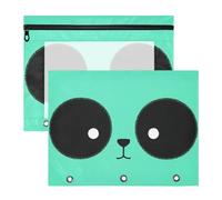 siphylline Binder pencil pouches 3-Holes 3 Hole Pocket for A4 Paper Letter 2 Pack Students Home Cute Cartoon Panda Big Eyes Teal
