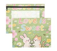 siphylline Binder pencil pouches Adorable Pen Holder Case for A4 Paper Letter 2 Pack Students School Supplies Love Is Sweet Animal Bunny Cat
