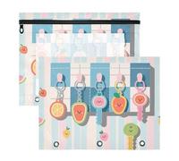 siphylline Binder pencil pouches Portable Plastic File Folder for A4 Paper Letter 2 Pack Teacher Classroom Supplies Light Color Cartoon Fruit Key