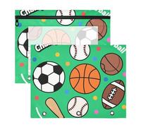 siphylline Binder pencil pouches Sturdy 3 Hole Pocket for A4 Paper Letter 2 Pack Teacher Art Supplies Storage Magic Ball Big Game Football Basket Ball Green Print