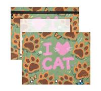 siphylline Binder pencil poucheses Adorable Storage Bag for A4 Paper Letter 2 Pack Teacher Back To School I Love Cats Claw Green