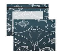 siphylline Binder pencil poucheses Clear Storage Bag for 3 Rings Binder 2 Pack Students Classroom Supplies Underwater Fish Line Drawing White Dark Blue