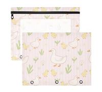 siphylline Binder pencil poucheses Clear Window Pocket Folders for A4 Paper Letter 2 Pack Students Class Duck Duckling Animal Rustic Farm Flower Pattern Pink Stripe