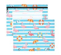 siphylline Binder pencil poucheses Portable 3 Hole Punch for A4 Paper Letter 2 Pack Students College Supplies Blue White Striped Summer Flamingo
