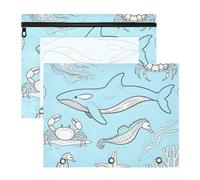 siphylline Binder pencil poucheses Portable Pocket Folders for A4 Paper Letter 2 Pack Teacher Classroom SuppliesBlue Underwater Animal Whale Jellyfish