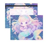 siphylline Binder pencil poucheses With 3 Reinforced Grommets Plastic File Folder for 3 Rings Binder 2 Pack Teacher College Supplies Chibi - Style Cute Mermaid Pastel Color