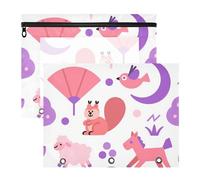 siphylline Binder pencil poucheses With Smooth Zippers 3 Hole Punch for A4 Paper Letter 2 Pack Students Back To School Vector Animal Squirrel Purple Pink