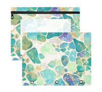 siphylline Binder pencil poucheses With Zipper 3 Hole Punch for A4 Paper Letter 2 Pack Students Home Summer Green Turquoise Stones