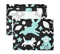 siphylline Binder pencil poucheses With Zipper Storage Bag for A4 Paper Letter 2 Pack Teacher School Supplies Turquoise Animal Bunny Monkey Black