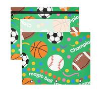 siphylline Binder Pouches With Smooth Zippers Storage Bag for A4 Paper Letter 2 Pack Students Office Magic Ball Game Football Basket Ball Green Print
