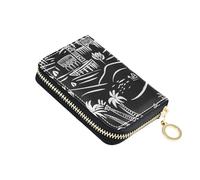 siphylline Black and White Retro Architectural Aesthetics leather credit card wallet with Cion Purse RFID Blocking womens credit card holder with zipper