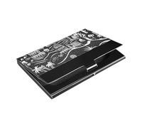 siphylline Black and White Retro Architectural Aesthetics Slim travel business card holder With Leather & Stainless Steel credit card holder for Business Meeting Use