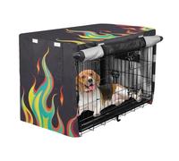 siphylline Black Cool Flame Color Metal Dog Crate Covers Puppy Kennel Covers with Roller Shades