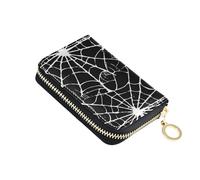siphylline Black Spider Net leather card wallet for men With 2 cash slot RFID Blocking credit card holder for women with zipper