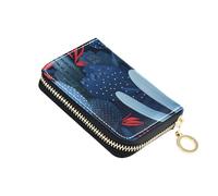 siphylline Blue Cacti Agave Plant leather card holder wallet with Cion Purse RFID Blocking womens credit card holder with zipper