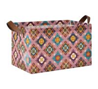 siphylline Boho Chic Floral Pattern Pink Decorative Foldable Storage Baskets Foldable Organizer Bins with Handles Storage Boxes Cube Organizer for Organizing Toys, Books, Shelves, Closet