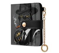 siphylline Boss Leopard Black Ladies PU Leather Bifold Wallet Portable PU Leather Wallet for Women Girls