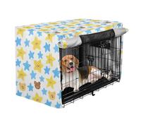 siphylline Cantoon Blue Yellow Stars Cute Bears Covers for Dog Crates Puppy Wire Cage Covers Dog Crate Curtains