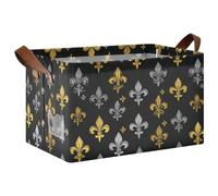 siphylline Carnival Fleur-de-lis Gold Silver Large Storage Baskets Cube Stgorage Bin with Handles Decorative Basket Organizers for Closet, Shelf, Dresser