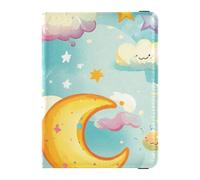 siphylline Cartoon Blue Sky Moon Cloud Stars Leather Passport and Vaccine Card Holder Combo Vaccine Card Holder Cover Combo Passport Cover Holder Wallet Case Lightweight