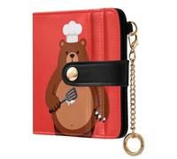 siphylline Cartoon Brown Chief Beer Red Women's Minimalist Folding Wallet Fancy Everyday PU Leather Wallet for Women Boys Girls