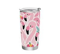 siphylline Cartoon Cute Flamingo Pink Stainless Steel drinking cups Leak Resistant Flip mugs for coffee for gym leakproof insulated tumbler with lid 20oz