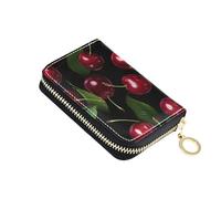 siphylline Cherries Black Tasty leather card wallet for men with Cion Purse RFID Blocking card holder women with zipper