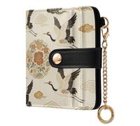 siphylline Chinese Cloud Flower Crane Beige Ladies Classic Foldable Wallet Fancy PU Leather Card Wallet for Women Girls
