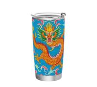 siphylline Chinese Culture Dragon Pattern Blue Stainless Steel water bottle Lid travel mugs for coffee simple tumbler 20oz