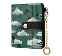 siphylline Cloud IslOlive Green White Women's Small Folding Wallet Convenient Everyday PU Leather Wallet for Men Women Travel