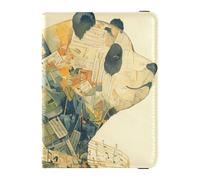 siphylline Collage Art Panda Music Score Beige Leather Passport and Vaccine Card Holder Combo Travel Passport Wallet with Vaccination Card Slot Document Organizer Holder Accessories Waterproof