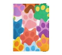 siphylline Colorful Cartoon Cat Paw Prints Leather Passport Card Holder Cover Combo Passport Case Badge ID Vaccine Card Holder Wallet Lightweight