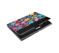 siphylline Colorful Cartoon Skulls Ultra-thin travel business card holder with Leather and Stainless Steel cards holder for Women or Men
