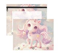 siphylline Cosmetic Bag With Smooth Zippers 3 Hole Punch for A4 Paper Letter 2 Pack Teacher Art Supplies Storage Chibi - Style Cute Mermaid Colorful