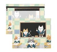 siphylline Cosmetic Bag With Smooth Zippers Storage Bag for A4 Paper Letter 2 Pack Students Storing School Students Teacher Supplies Cats Study School Cartoon Cute