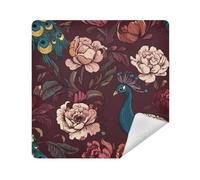 siphylline Cosmetics Pouchs Cloth Magic Sticker Cosmetic Bag Organizer Wrap 13.8 X 13.8 Wrapper For Organization, Reddish-brown vintage peacock flower, 21.7x21.7in