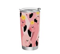 siphylline Cute Cartoon Flamingo Pink Stainless Steel water bottle Leak Resistant Flip travel mug spill proof for outdoor leakproof travel coffee tumbler 20oz