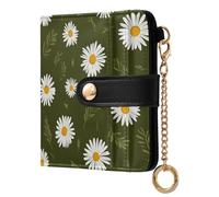 siphylline Denmark Marguerite Daisy Olive Green Women's Folding Wallet Cute PU Leather Wallet for Women Boys Girls