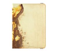 siphylline Digital Art Golden Retriever Dog White Sheet Music Score Gold Leather Passport and Vaccine Card Wallet Combo Travel Passport Wallet Passport Cover with RFID Blocking Lightweight