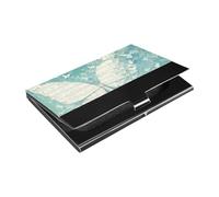 siphylline Dreamy Abstract Butterfly Music Notes Teal Ultra-thin business card holder organizer with Leather and Stainless Steel credit card holders for Protects Your Cards